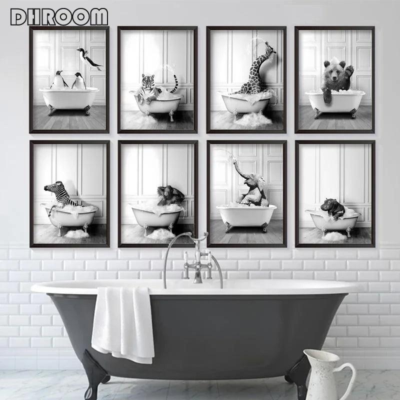 Affiche toile girafe style rétro pour salle de bain