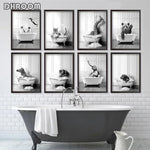 Affiche toile girafe style rétro pour salle de bain