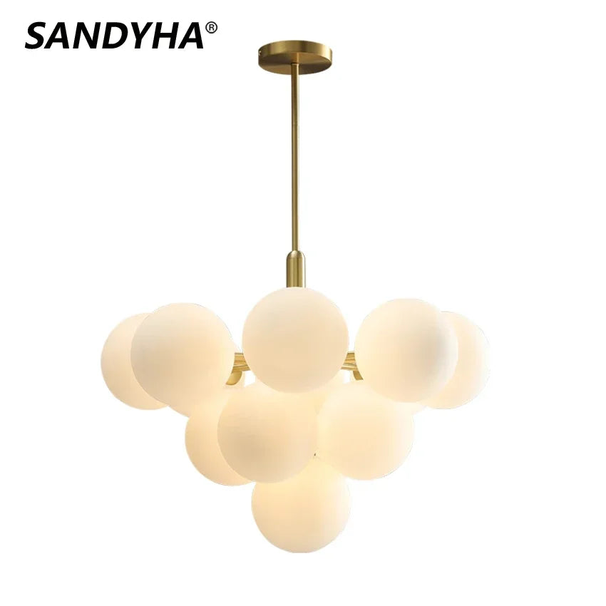 lampe suspendue boules transparentes moderne blanc doré câble annneau centralflux lumineux 60 249 tension