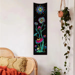 tapisserie moderne fantaisie crânes fleurs papillons oeil lune polyeste noir bleu rose