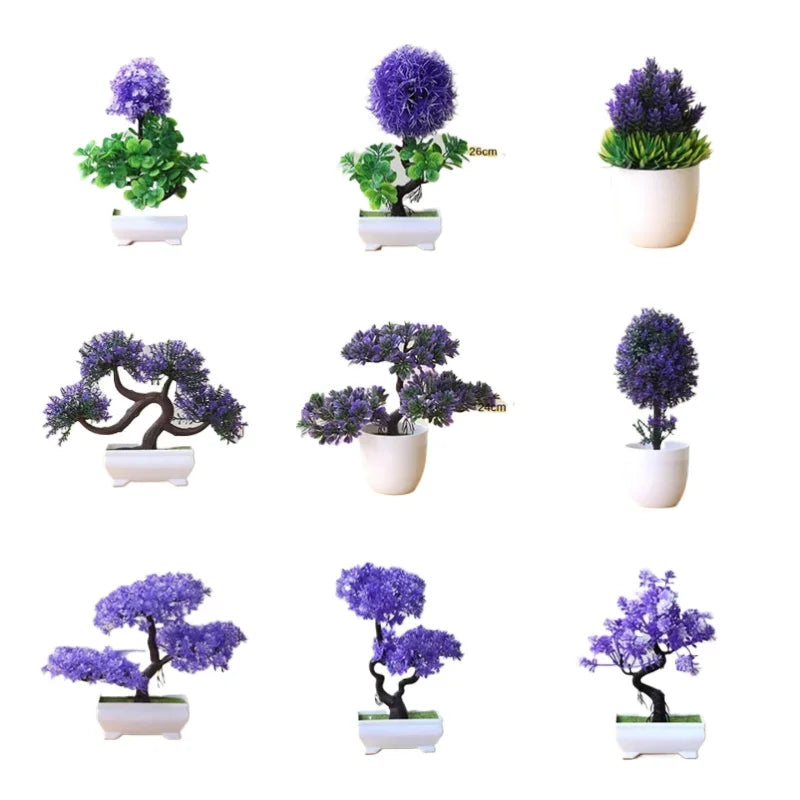 plante artificielle bonsaï violette pot blanc décoration intérieur maison