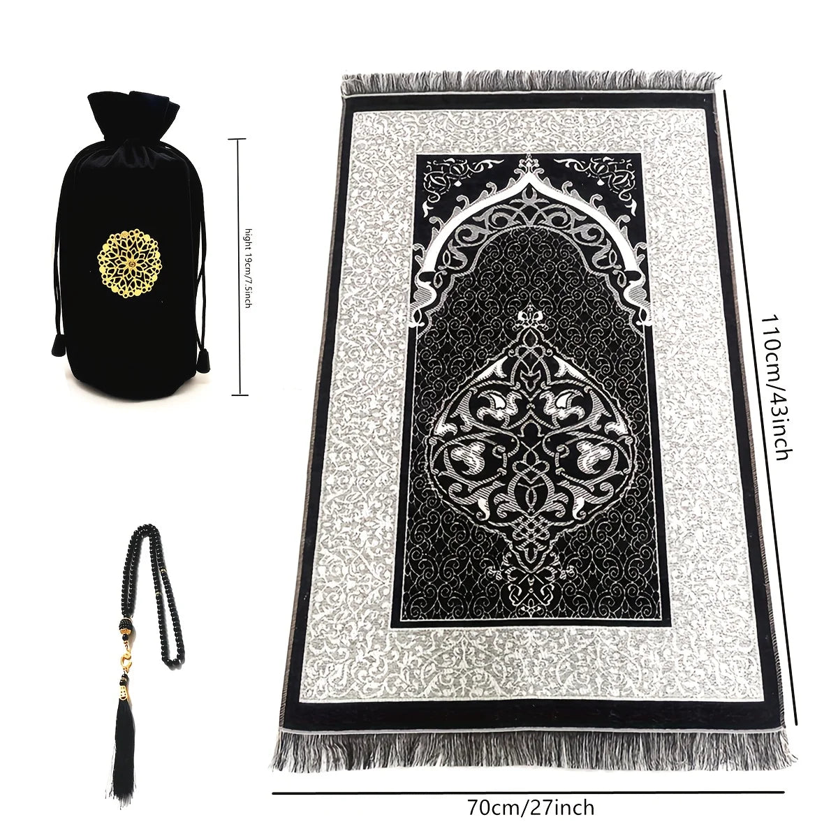 tapis prière ornements floraux rouge gris noir pochette prière traditionnel résistant lavage main İslam