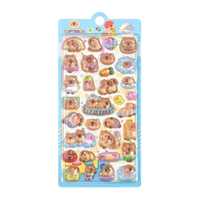 sticker 3d kawaii relief dessins animés lapins fruits opaques rose bleu blanc