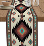tableau chemin table lin aztèque beige marron bleu rouge moderne ethnique
