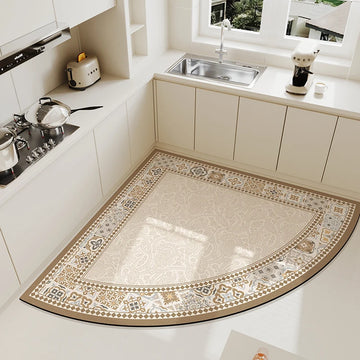 tapis cuisine moderne beige motif floral antidérapant lavable résistant huile décoration maison simple