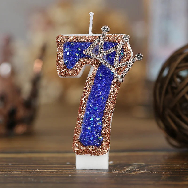 bougies forme chiffre anniversaire blanches bleues strass dorés festives