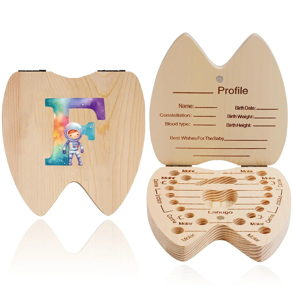 boîte dents bois astronaute carte profil grille tailles bébé
