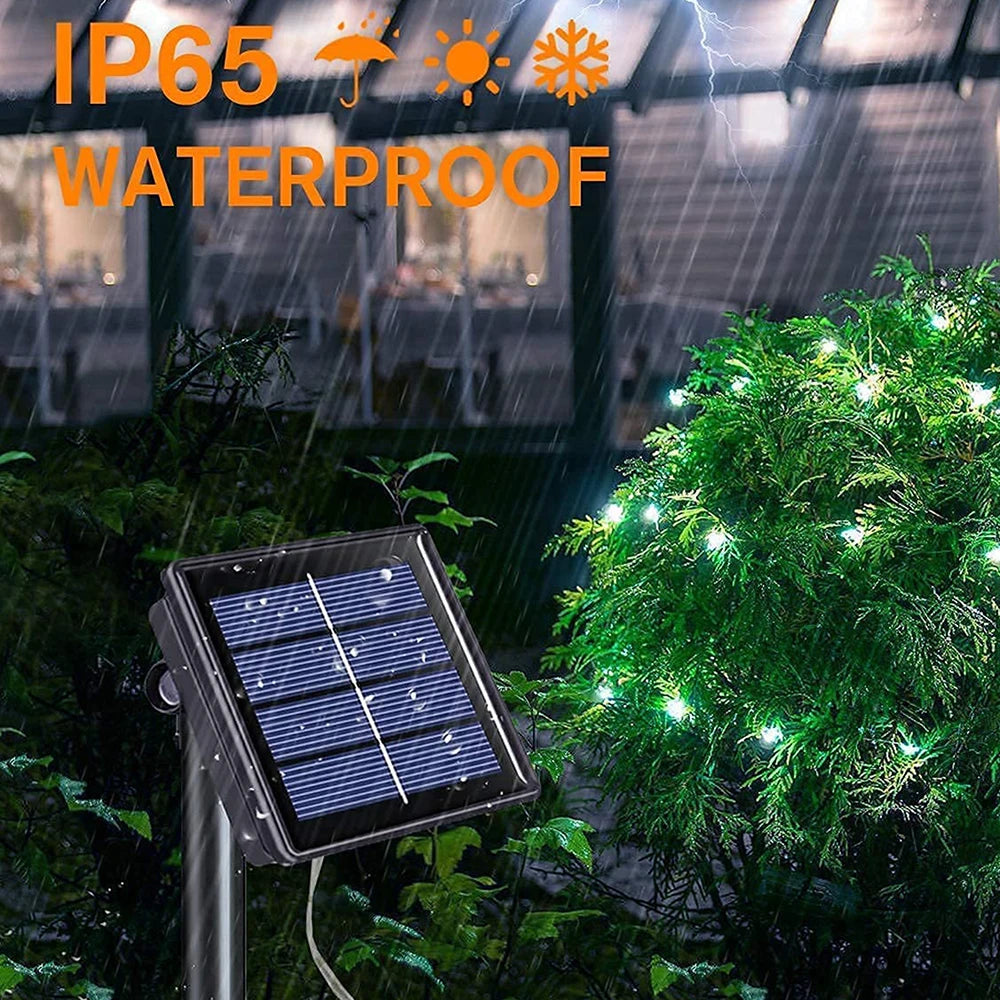 guirlande lumineuse solaire 100leds blanc multicolore moderne extérieure autoinstallation ip65 étanche festive jardin