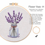 kit broderie fleurs vases multicolore traditionnel anneaux bois guide couture aiguilles fil coton