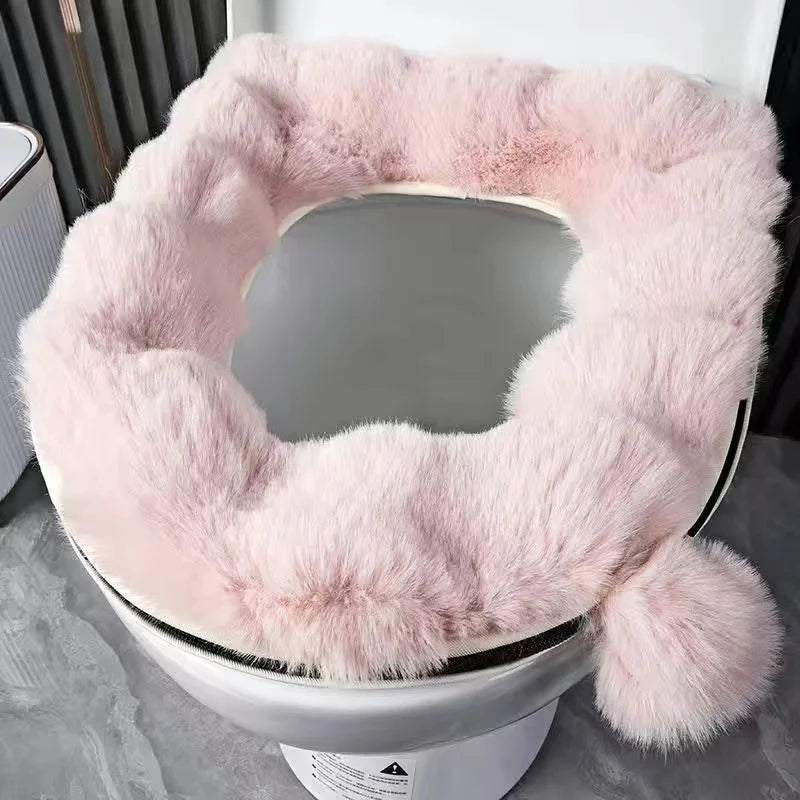 couvre siège toilette fourrure synthétique gris blanc rose adhésif confortable doux