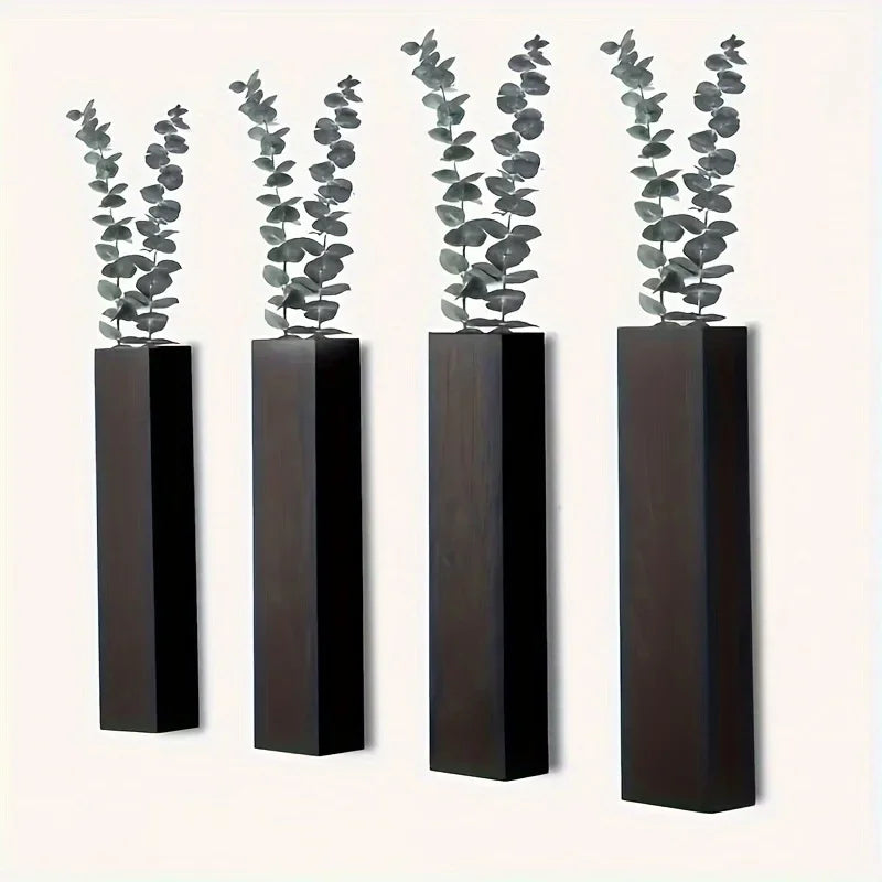 vases muraux rectangulaires bois noirs modernes plantes fleurs séchées décoration intérieure fixations murales