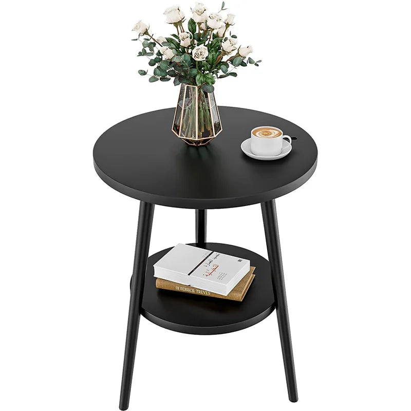 table ronde moderne étagère bois clair scandinave hauteur 55cm diamètre 38cm