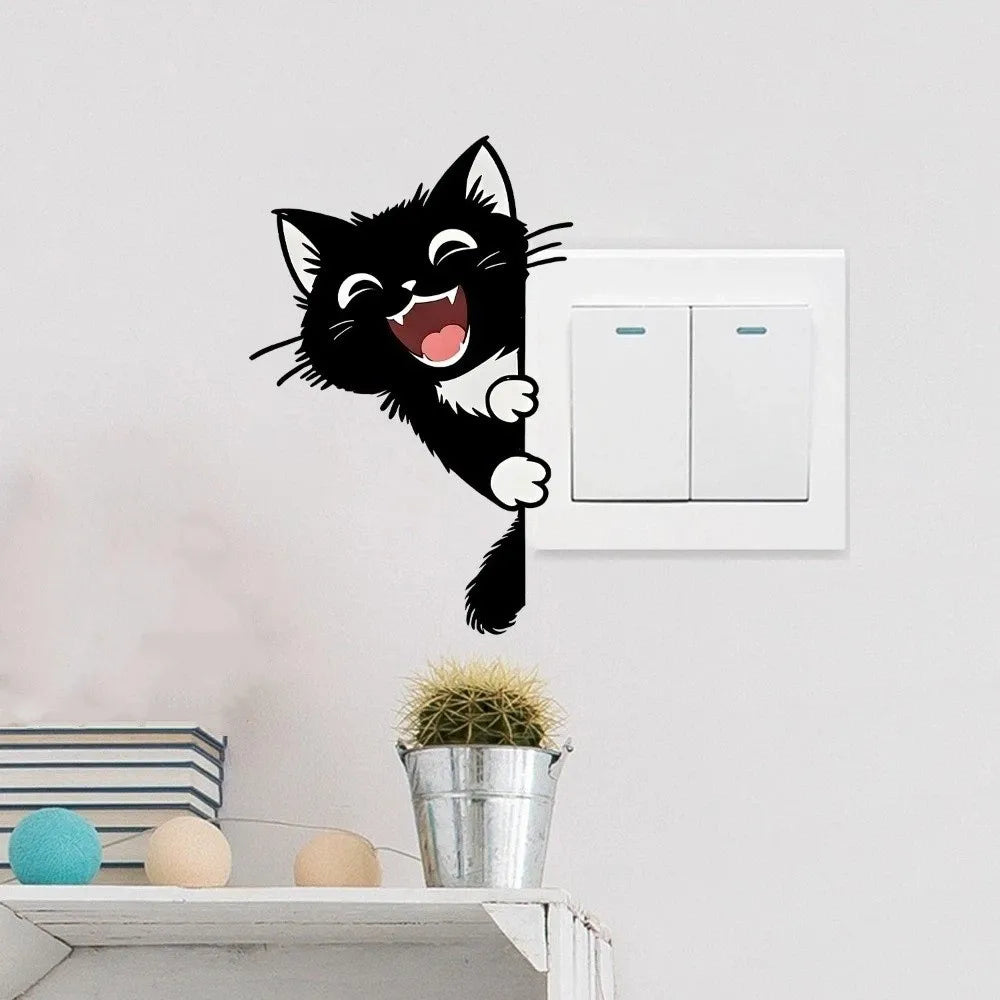 stickers murals chats dessin animé adhésifs noirs souriants salle opaques pvc enfants chambrecoration nocturne
