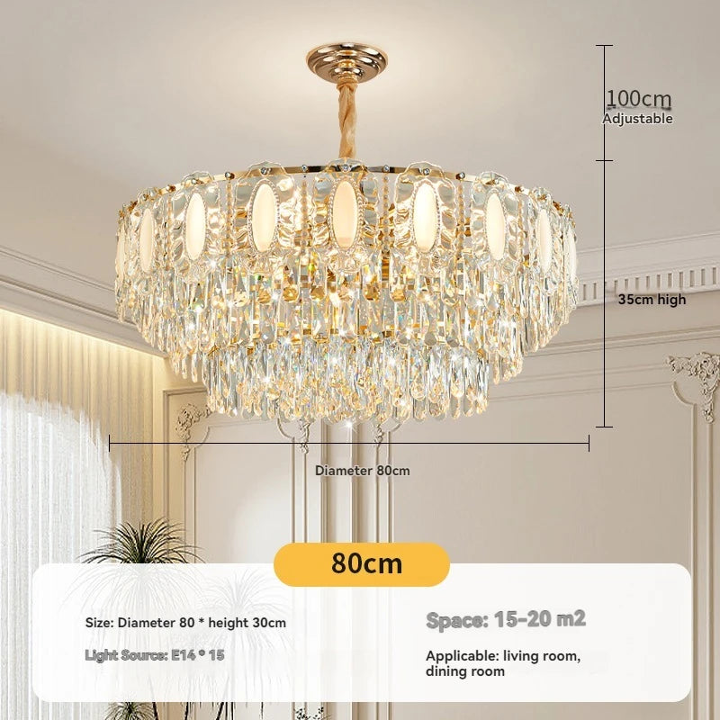 lustre doré cristal pendeloques classique moderne encastrée led 2000lm