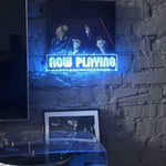 enseigne lumineuse néon now playing bleu clous câble usb interrupteur réutilisable salon