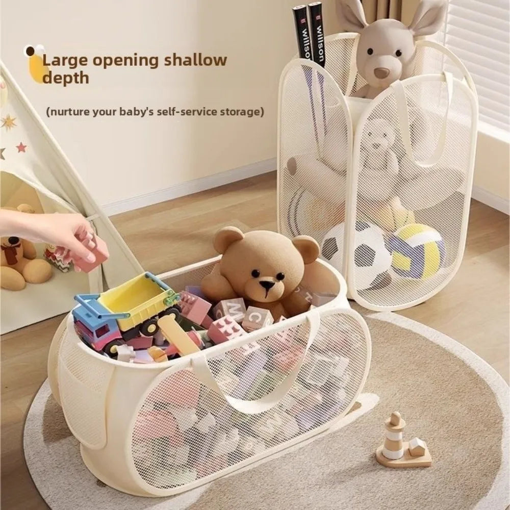 panier rangement pliable moderne beige clair maille compartiments poignée rangement buanderie fournitures réutilisable