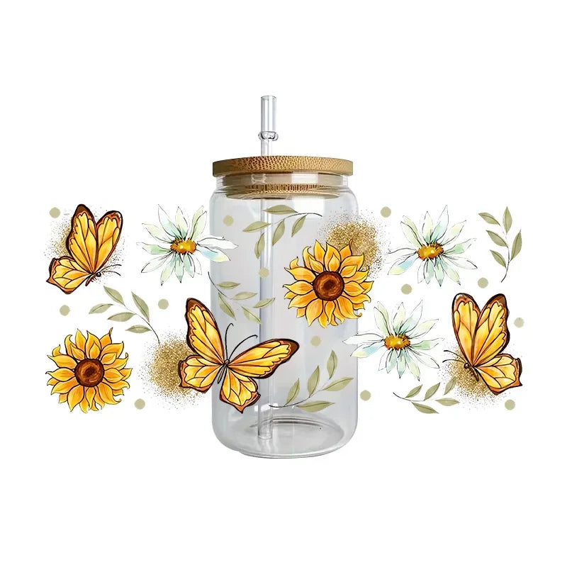autocollants papillons fleurs tasse imperméable adhésif floral transparent amerique bricolage