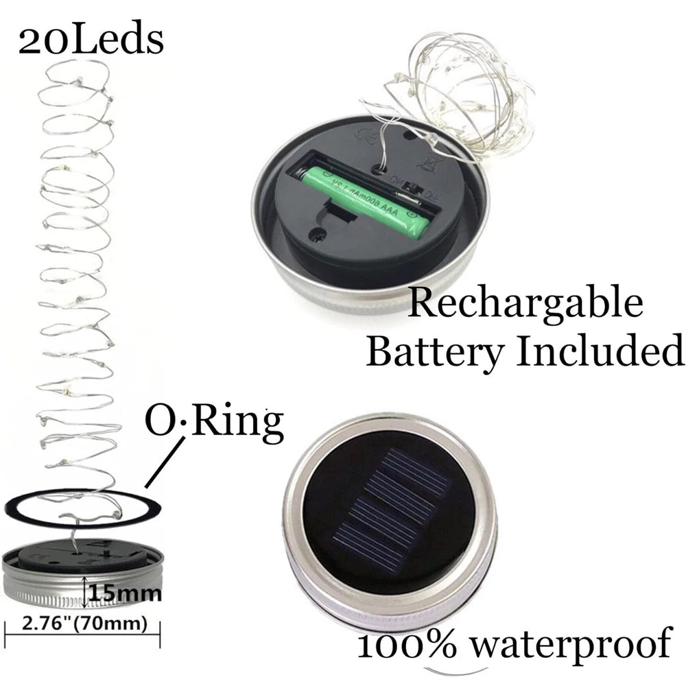 lampe led solaire mason transparent argenté texturée batterie rechargeable patio