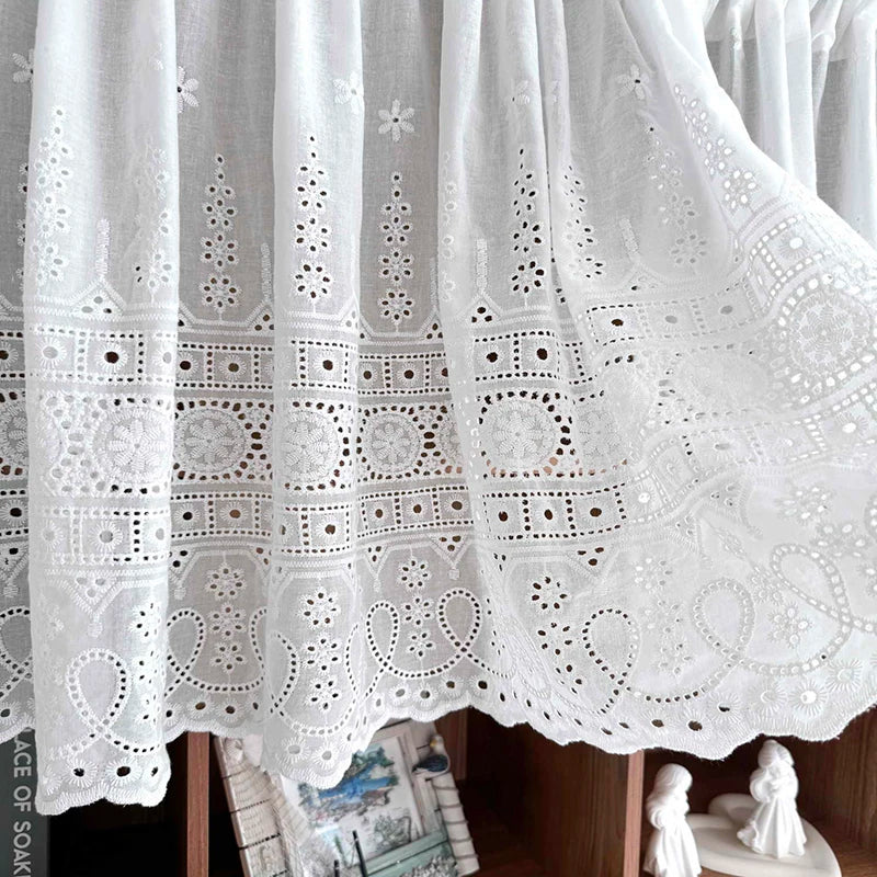 rideau valance blanc motif floral transparent vintage rustique chambre anneaux tringle inclusion éléments