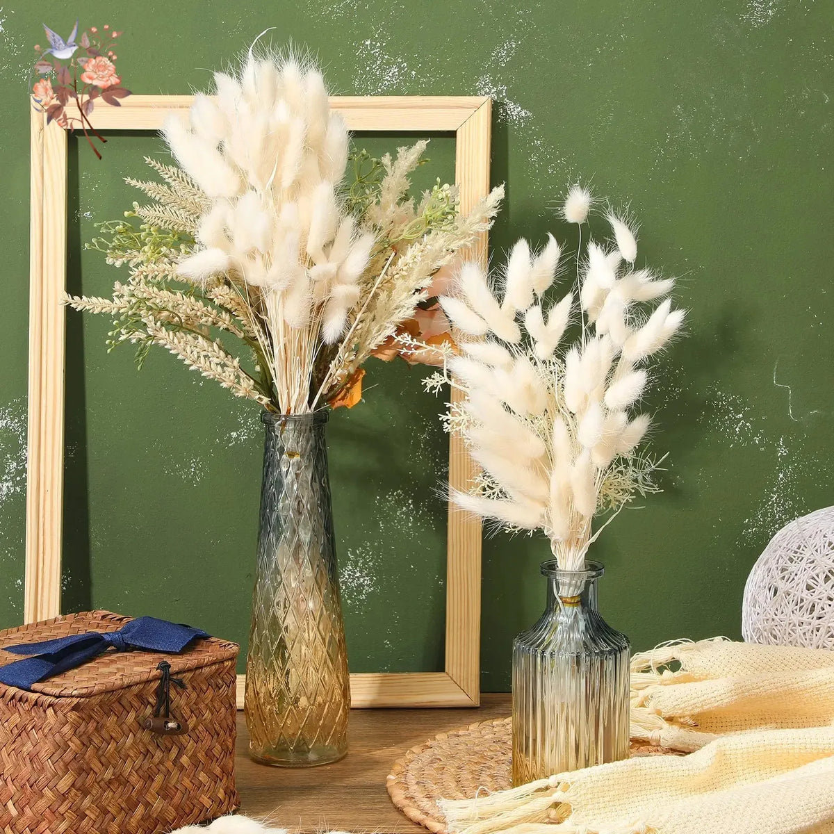 bouquet fleurs séchées herbe rabbit tail décoration maison mariage anniversaire boho naturelle rustique