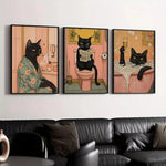 affiche toile chat noir rose décoration murale salon salle bain moderne illustration artistique
