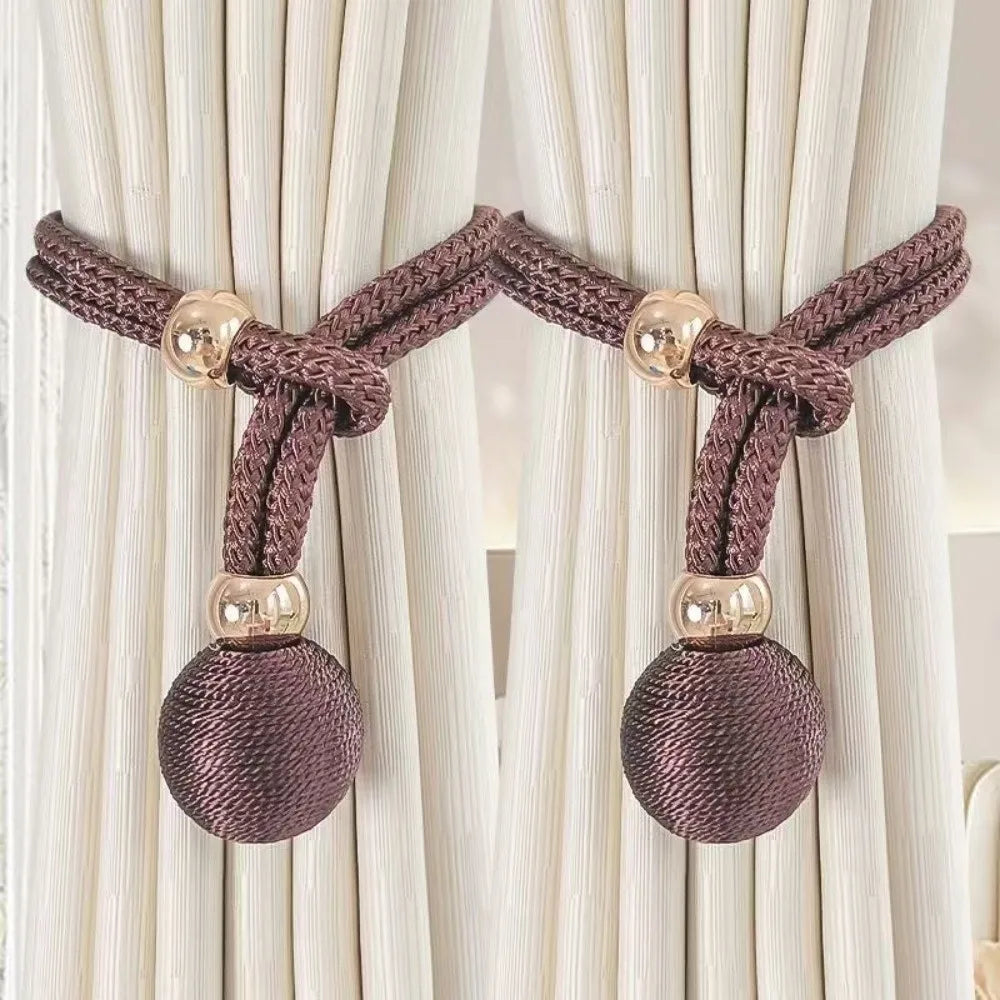 rideaux sangles ajustables pendentif boule dorée attache simple moderne coton polyester beige gris marron