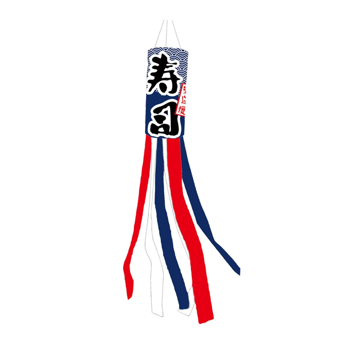 Éventail vent koinobori japonais motifs maneki neko rubans colorés bleu marine rouge blanc