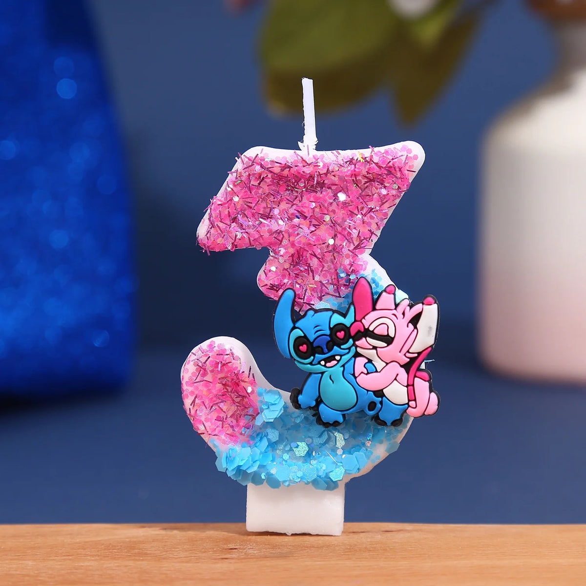 bougies numériques anniversaire glitter personnages animés rose bleu blanc decorative cartoon