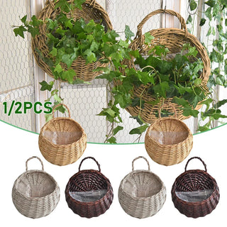 Panier mural en osier tissé main pour plantes, décoration naturelle de balcon et jardin