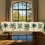 nappe rectangulaire palmiers stylisés beige clair vert foncé classique rustique réutilisable polyester maison table