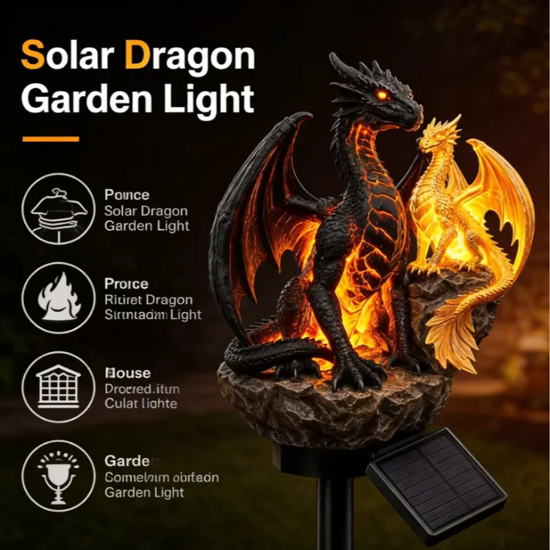 décoration extérieure jardin sculpture dragon solaire lumière ailes feu fantastique mythologie gothique
