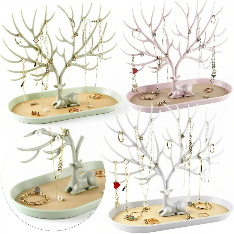 présentoir bijoux arbre branches cerf rose vert blanc moderne minimaliste rangement bijoux