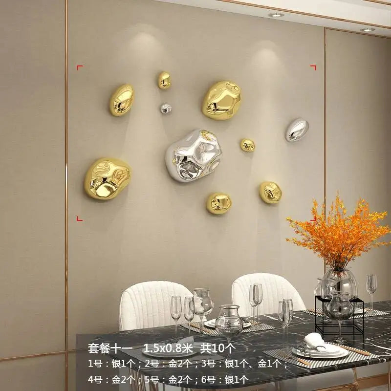 décoration murale moderne boules argent dorées fixations set intérieur