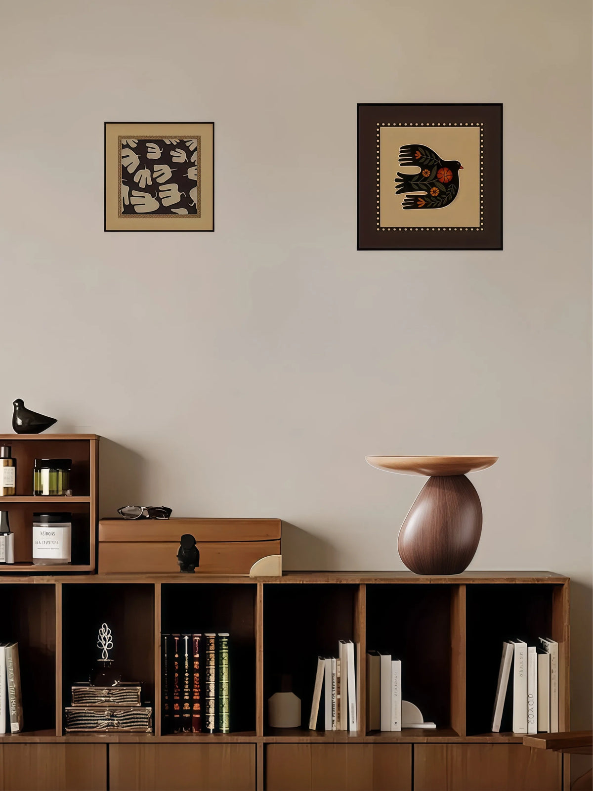 support décoration moderne plateau ovale marron clair foncé lisse opacité chambre salon présentoir rangement