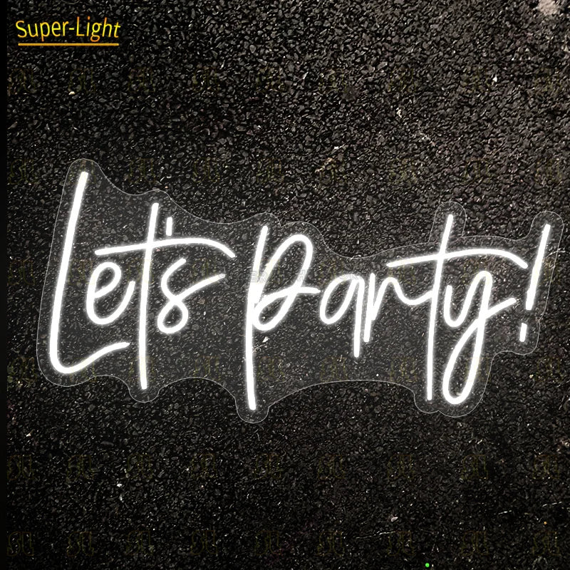 néon lumineux blanc let's party moderne câble électrique 70x35cm minimalisteOpaque