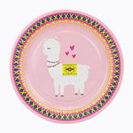 assiettes papier motif ethnique gobelets serviettes colorées alpaga coeurs rose bleu vert clair