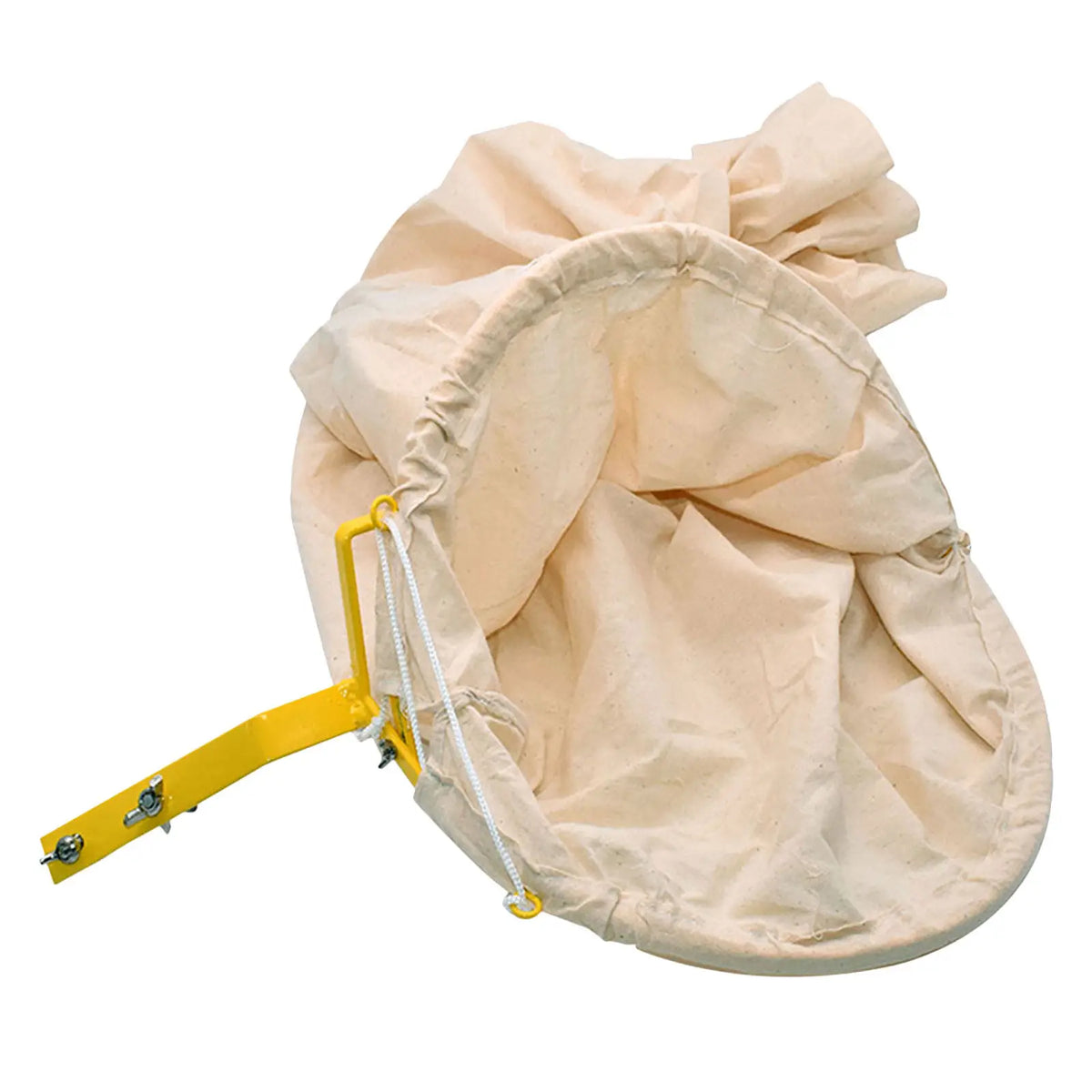 outil d'apiculteur sac toile légère filet capture d'abeilles structure métallique jaune beige clair inspection