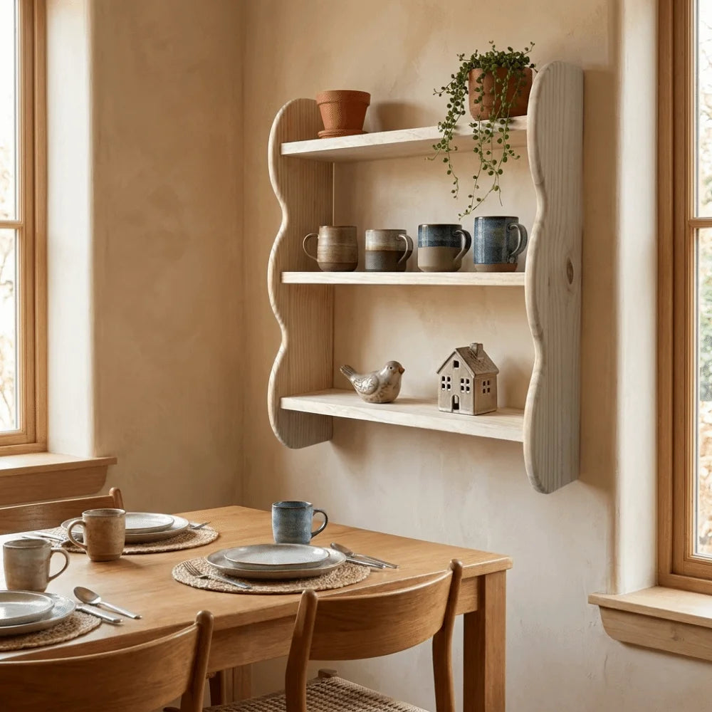 étagère murale bois brut naturel rustique moderne niveaux tasses chambre coucher fixations incluses