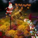 décoration noël père noël arrosoir lumineux rouge blanc doré festive extérieure jardin métal fixe