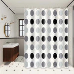 rideau douche moderne cercles noirs gris fond blanc opacité respectueux environnement