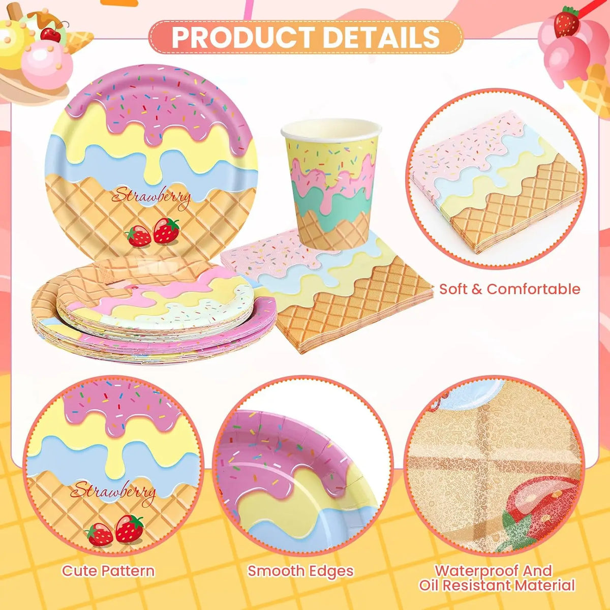 assiettes festives glace vanille anniversaire enfant filles garçons guirlande lettres chapeaux
