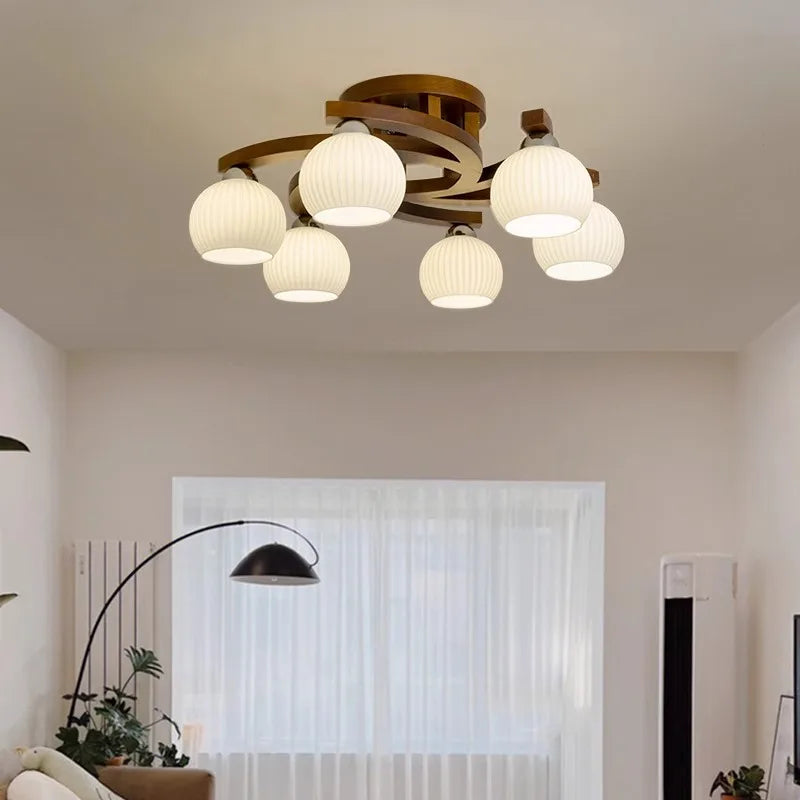 plafonnier moderne bois foncé blanc scandinave lampes éclairage salon chambre