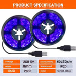 ruban led uv bleu perforé moderne adhésif câble usb 5v 60leds