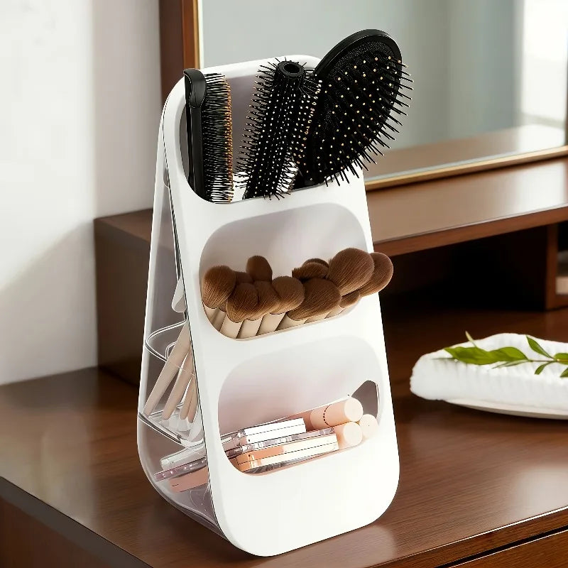 organisateur maquillage transparent moderne rangement pinceaux palette coiffeuse blanc accessoires cosmétiques rechargeable