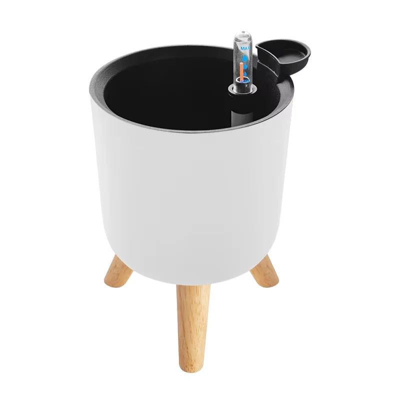 Pot plante auto arrosant moderne blanc indicateur niveau eau fleur verte rond