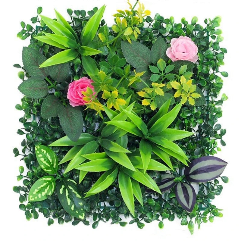 panneau mural plantes artificielles herbe verte fleurs blanches décoration jardin extérieur mur extérieur décoratif