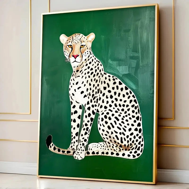 tableau moderne léopard vert animal abstrait toile sans cadre décoration chambre salon