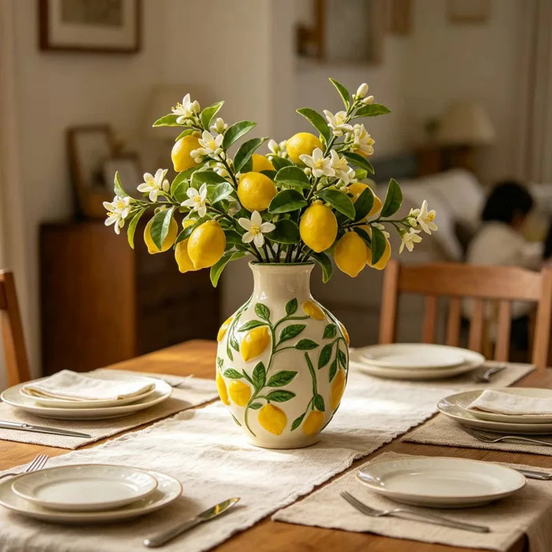 vase decoratif fleurs artificielles lemons peintures main decoration intérieure rustique maison