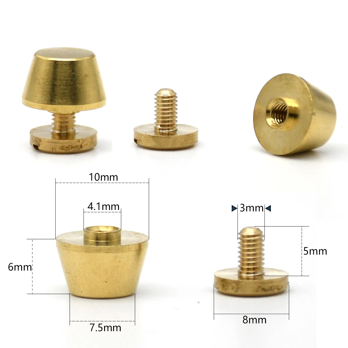 boutons cuir dorés classiques vis lisses sacs main maroquinerie 10x6mm 12x7mm