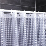 rideau douche transparent carreaux géométriques moderne ourlet lesté dimension 240cm anneaux fixation